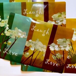 Live Laugh Love Placemats Set of 4 Plastic Brown Blue Stripe Floral Script